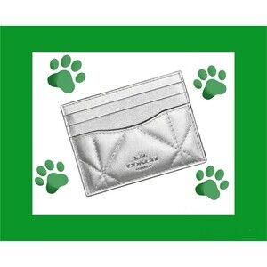 COACH Slim Id Card Case Wallet In Silver Metallic W/‎ Puffy Diamond Quilting NEW